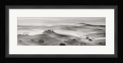Framed Val d'Orcia panorama, Siena, Tuscany (BW) Print