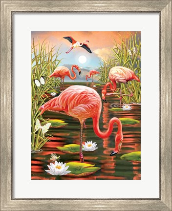 Framed Flamingoes - Vertical Print