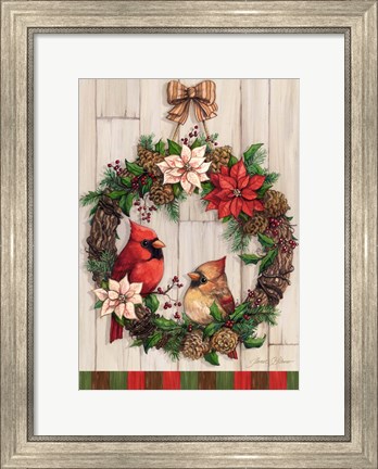 Framed Christmas Cardinal Wreath Print