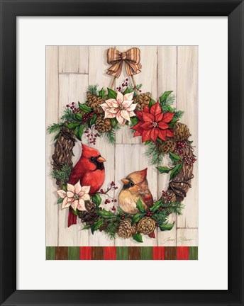 Framed Christmas Cardinal Wreath Print