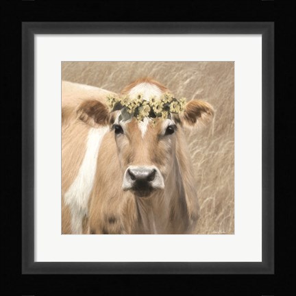 Framed Floral Cow I Print