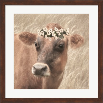 Framed Floral Cow II Print