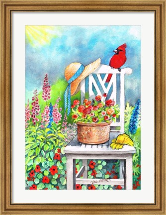 Framed Gardener&#39;s Patch With Cardinal Print