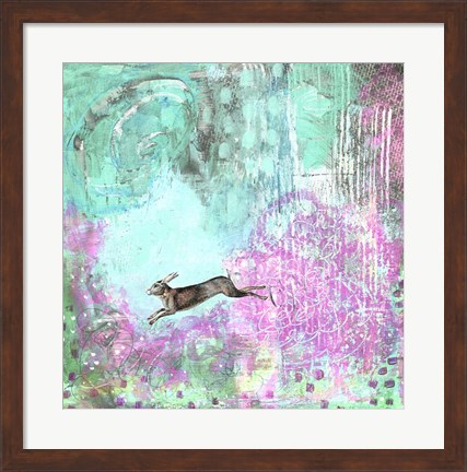 Framed Rabbit and Purple Flowers Print