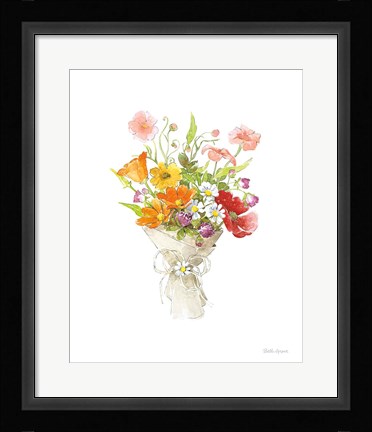 Framed Farmhouse Floral V White Print