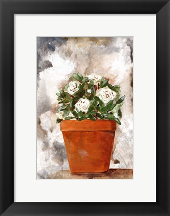Framed White Flower Clay Pot I Print