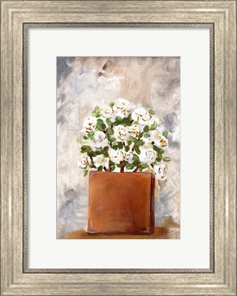 Framed White Flower Clay Pot II Print