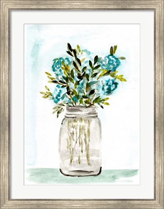 Framed Blue Floral Mason Jar Print