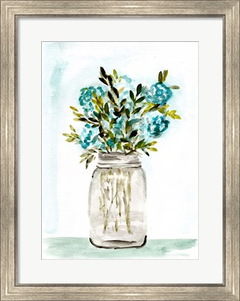 Framed Blue Floral Mason Jar Print