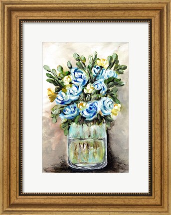 Framed Blue &amp; Yellow Floral Mason Jar Print