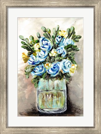 Framed Blue &amp; Yellow Floral Mason Jar Print