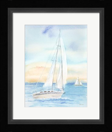 Framed East Coast Lighthouse sailboat panel I Print