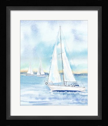 Framed East Coast Lighthouse sailboat panel II Print