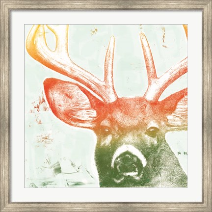 Framed Portrait of a Deer rainbow Print