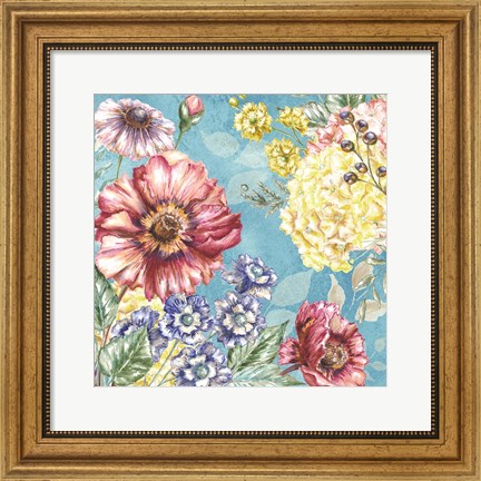 Framed Wildflower Medley square blue I Print