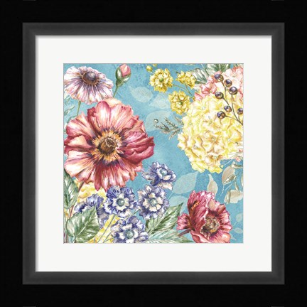 Framed Wildflower Medley square blue I Print