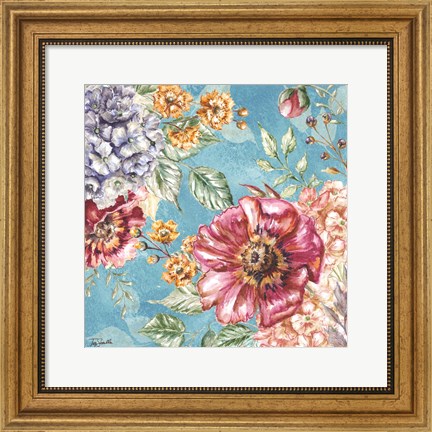 Framed Wildflower Medley square blue II Print