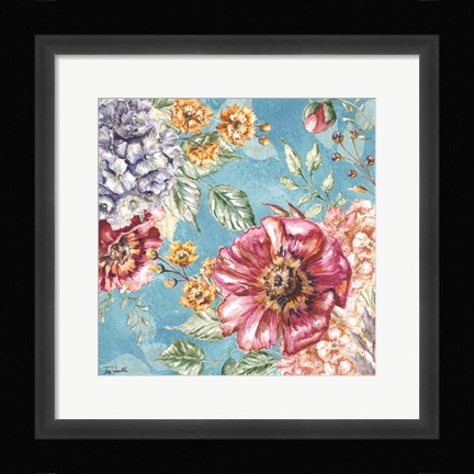 Framed Wildflower Medley square blue II Print