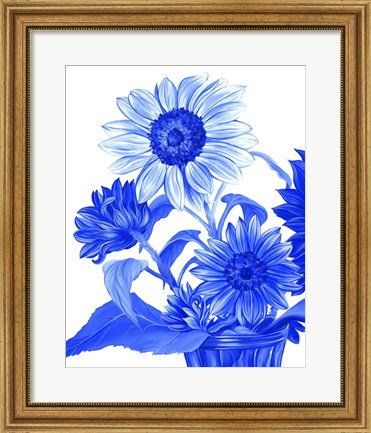 Framed China Sunflowers blue II Print