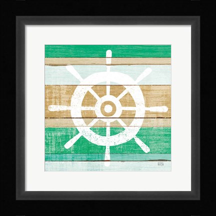 Framed Beachscape VI Helm Green Print