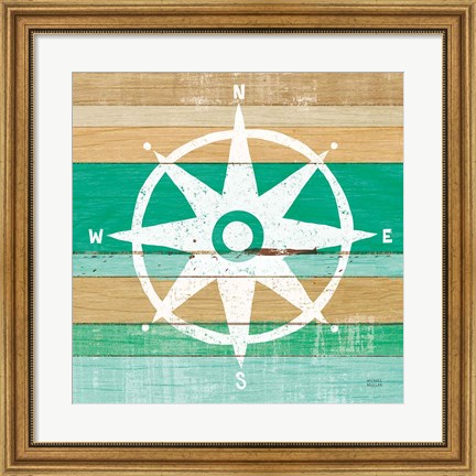 Framed Beachscape IV Compass Green Print