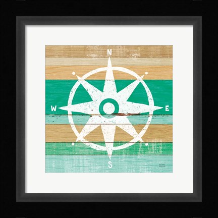 Framed Beachscape IV Compass Green Print
