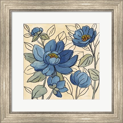 Framed Spring Lace Floral IV Dark Blue Print