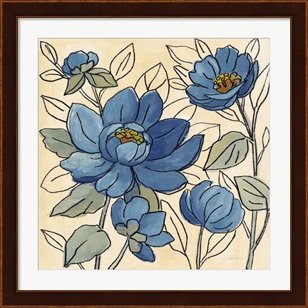 Framed Spring Lace Floral IV Dark Blue Print