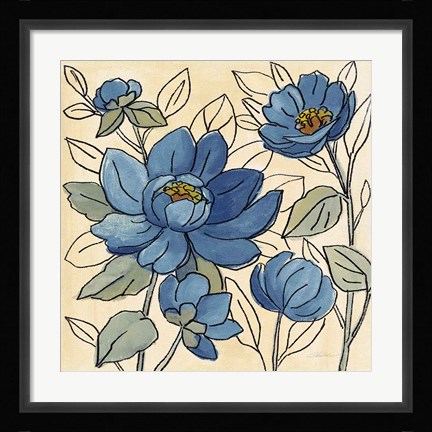 Framed Spring Lace Floral IV Dark Blue Print