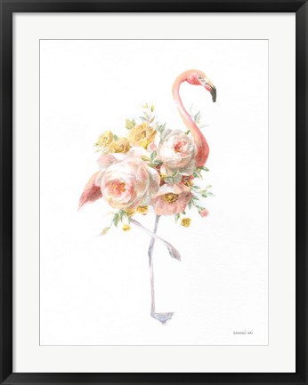Framed Floral Flamingo I Print