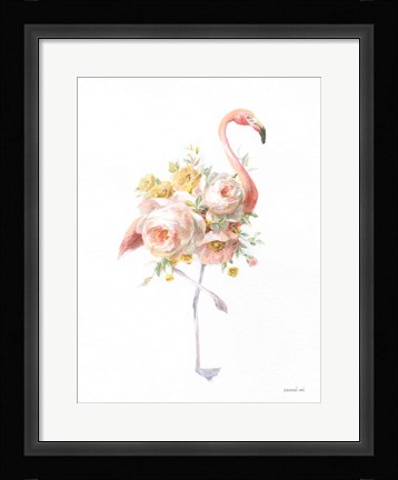 Framed Floral Flamingo I Print