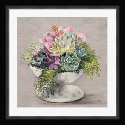 Framed Festive Succulents II Gray Print