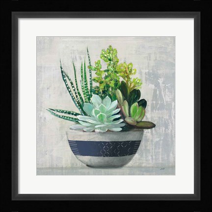Framed Succulent Still Life II Navy Print
