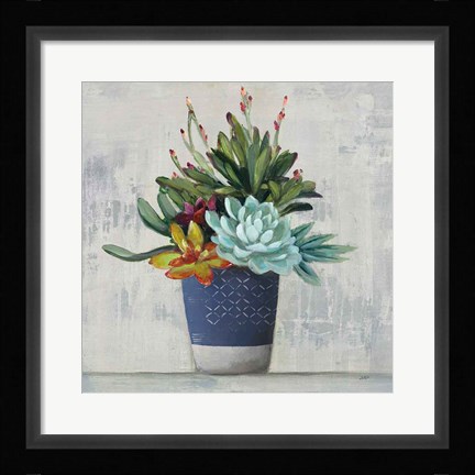 Framed Succulent Still Life I Navy Print