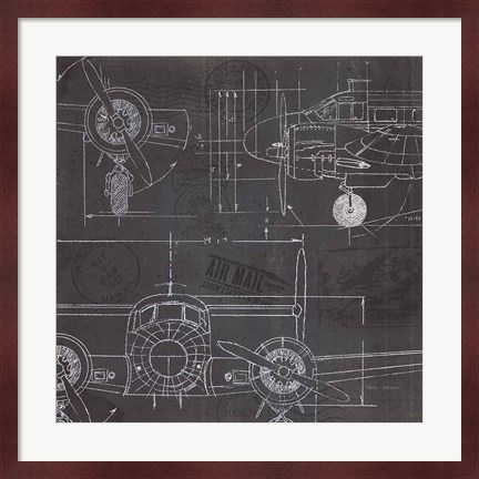 Framed Plane Blueprint III Print