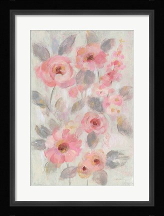 Framed Expressive Pink Flowers I Print