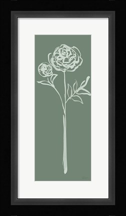 Framed Floral Line I Green Print