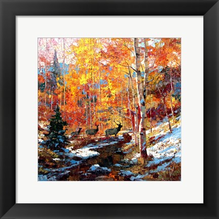 Framed Elk and Aspens Print