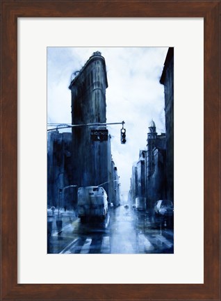 Framed West 23rd Street &amp; 5th Avenue, rain (Flatiron Building) Print