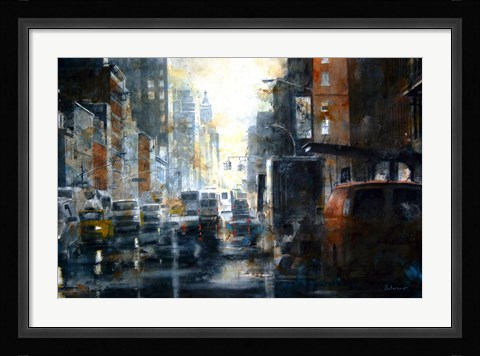 Framed West 14th Street, rain Print