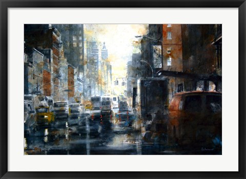 Framed West 14th Street, rain Print