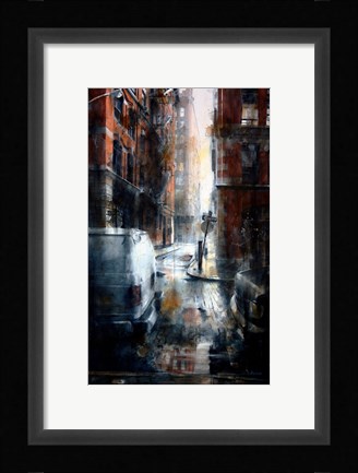 Framed Jersey Street, rain Print