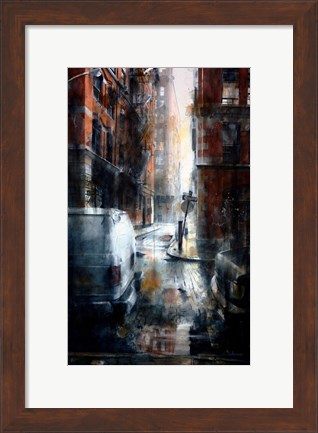 Framed Jersey Street, rain Print