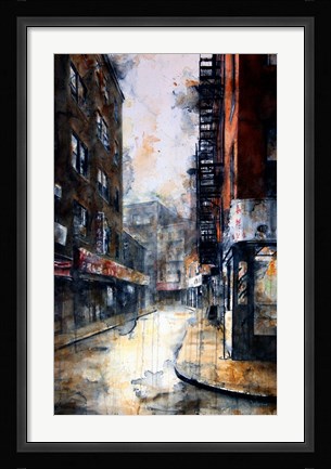 Framed Doyers Street at Pell, rain Print