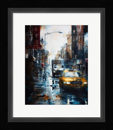 Framed 39 Mott Street, rain Print