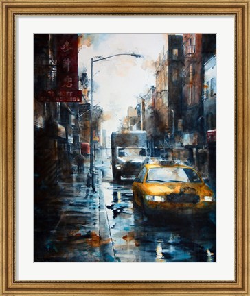 Framed 39 Mott Street, rain Print