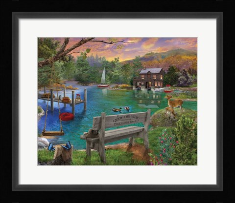 Framed Lakeside View from the bench Print