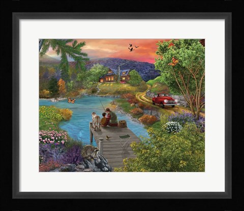 Framed Lakeside view from the dock Print