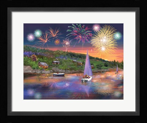 Framed Sailboat Fireworks Print