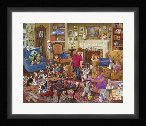 Framed Fun with Puppies Print